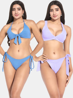 Secrets By ZeroKaata - Women Assorted Ribbed Halter Beach Wear Bra and Bikini (Set of 4)