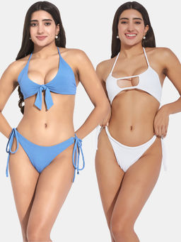 Secrets By ZeroKaata - Women Assorted Ribbed Halter Beach Wear Bra and Bikini (Set of 4)