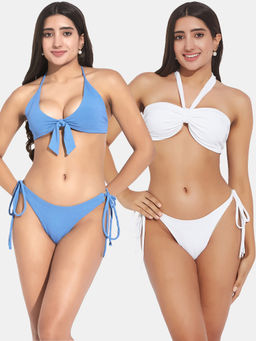 Secrets By ZeroKaata - Women Assorted Ribbed Halter Beach Wear Bra and Bikini (Set of 4)