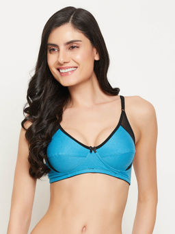 Clovia - Cotton Spandex Solid Non-Padded Full Cup Wire Free Bra - Light Blue