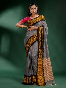 CHARUKRITI - Grey Khadi Handwoven Soft Saree with Unstitched Blouse