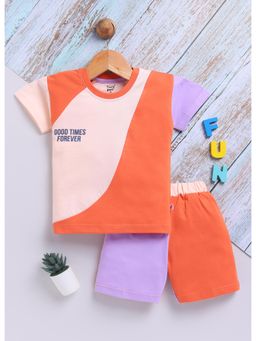 Toonyport - Boys Orange Colorblock Cotton T-Shirt with Shorts (Set of 2)