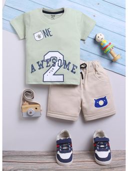 Toonyport - Boys Green Printed Cotton T-Shirt with Shorts (Set of 2)