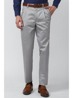 Peter England - Men Grey Solid Regular Fit Formal Trousers