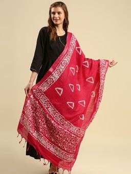Dupatta Bazaar - Womens Red Blended Silk Batik Dupatta