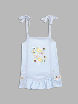 Blue Giraffe - Girls Blue Embroidered Top