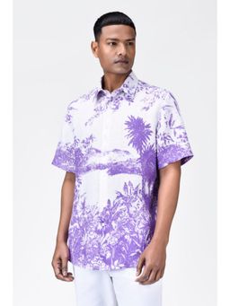 Genes Lecoanet Hemant - Light Linen Regular Fit Shirt With Landscape Print-Amethyst