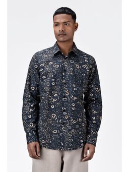 Genes Lecoanet Hemant - Khaki Cotton Poplin Regular Fit Shirt With Animal Print