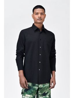 Genes Lecoanet Hemant - Classic Seersucker Regular Fit Mens Button-Up Shirt Black