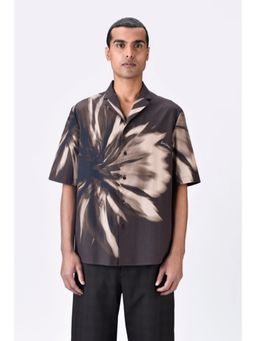 Genes Lecoanet Hemant - Cotton Poplin Shirt With Uv Flower Print - Chocolate Brown