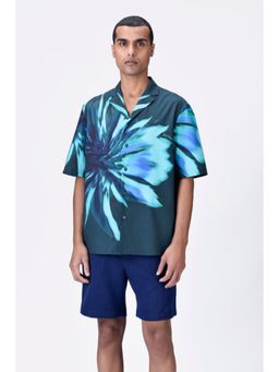 Genes Lecoanet Hemant - Cotton Poplin Shirt With Uv Flower Print - Teal Green