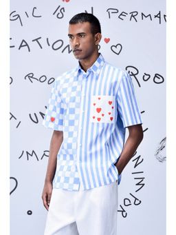 Genes Lecoanet Hemant - Half Sleeve Chess Board Stripe Regular Fit Shirt