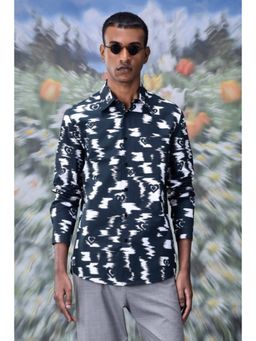Genes Lecoanet Hemant - Ikat Check Print Regular Fit Shirt - Black