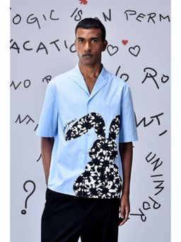 Genes Lecoanet Hemant - Rabbit Print Cotton Relax Fit Shirt - Light Blue
