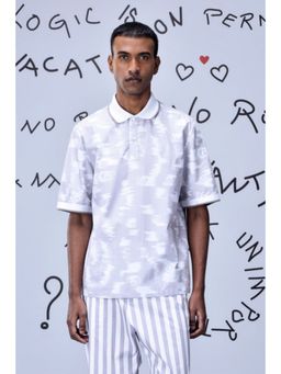 Genes Lecoanet Hemant - Ikkat Print Polo T-Shirt- Pearl Grey