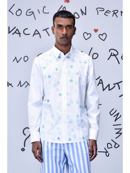 Genes Lecoanet Hemant - Card Beard Embroidery Regular Fit Shirt - White