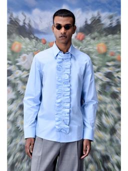 Genes Lecoanet Hemant - Detachable Ruffle Placket Regular Fit Shirt -Light Blue