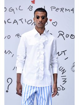 Genes Lecoanet Hemant - Detachable Ruffle Placket Regular Fit Shirt -White