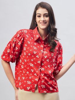 Carlton London - Women Red Floral Printed Casual Shirt Top