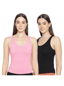 La Intimo - Women Pink and Black Playful Dreamer Camisoles (Pack of 2)