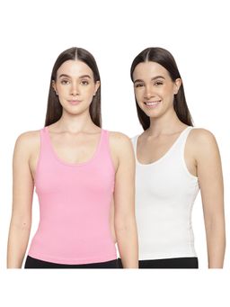 La Intimo - Women Pink and White Playful Dreamer Camisoles (Pack of 2)