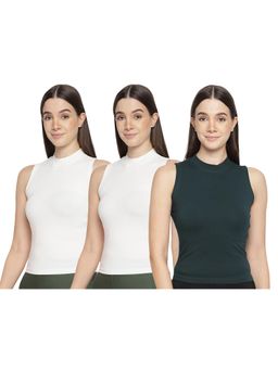 La Intimo - Women White and Green Bold Babe Camisoles (Pack of 3)