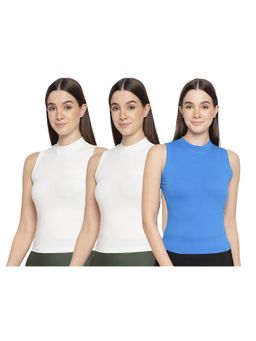 La Intimo - Women White and Blue Bold Babe Camisoles (Pack of 3)