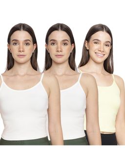 La Intimo - Women White and Yellow Forever Beauty Camisoles (Pack of 3)