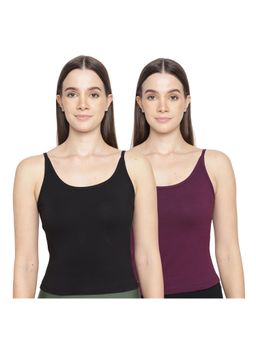 La Intimo - Women Black and Wine Timeless Style Camisoles (Pack of 2)