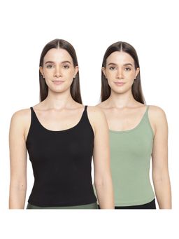 La Intimo - Women Black and Olive Timeless Style Camisoles (Pack of 2)