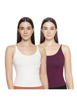 La Intimo - Women Wine and White Timeless Style Camisoles (Pack of 2)