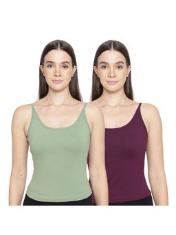 La Intimo - Women Olive and Wine Timeless Style Camisoles (Pack of 2)