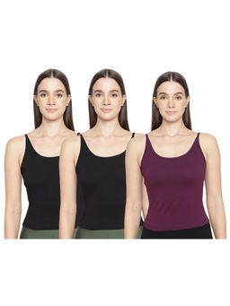 La Intimo - Women Black and Wine Timeless Style Camisoles (Pack of 3)