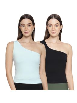 La Intimo - Women Light Blue and Black Eased Elegance Camisoles (Pack of 2)