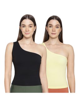 La Intimo - Women Black and Yellow Eased Elegance Camisoles (Pack of 2)