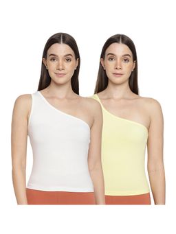 La Intimo - Women White and Yellow Eased Elegance Camisoles (Pack of 2)