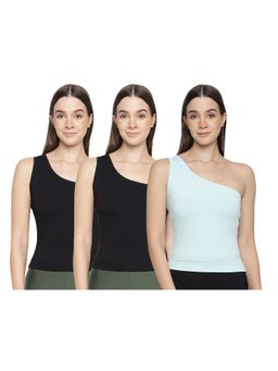 La Intimo - Women Black and Light Blue Eased Elegance Camisoles (Pack of 3)
