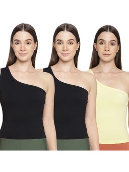 La Intimo - Women Black and Yellow Eased Elegance Camisoles (Pack of 3)
