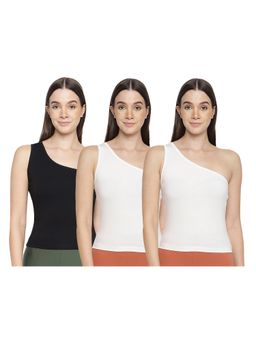 La Intimo - Women White and Black Eased Elegance Camisoles (Pack of 3)