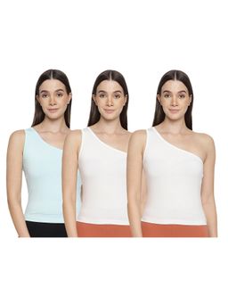 La Intimo - Women Light Blue and Yellow Eased Elegance Camisoles (Pack of 3)