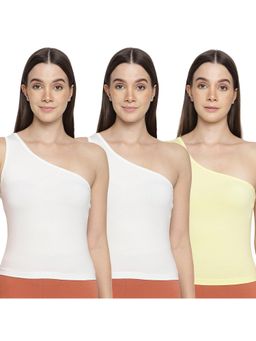 La Intimo - Women White and Yellow Eased Elegance Camisoles (Pack of 3)