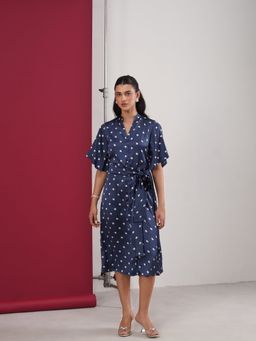 AMOSHI - Blue Polka Midi Dress with Belt