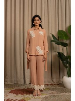 VANSHIKA AGARWAL LABEL - Women Beige Lancet Co-Ord Set