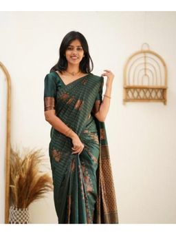 Lush Glam - Green Jacquard Zari Saree with Unstitched Blouse Piece