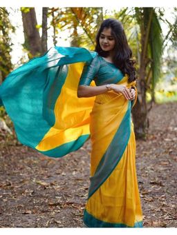 Lush Glam - Yellow Jacquard Zari Saree with Unstitched Blouse Piece