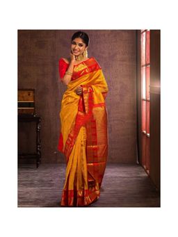 Lush Glam - Mustard Jacquard Zari Saree with Unstitched Blouse Piece