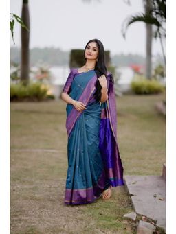 Lush Glam - Purple Jacquard Zari Saree with Unstitched Blouse Piece