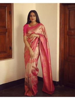 Lush Glam - Pink Jacquard Zari Saree with Unstitched Blouse Piece