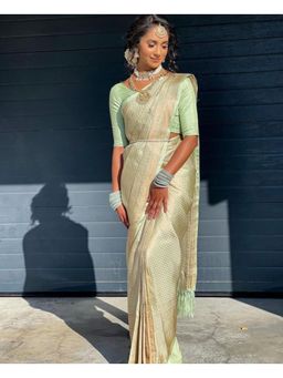 Lush Glam - Gold Jacquard Zari Saree with Unstitched Blouse Piece