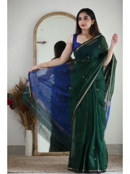 Lush Glam - Green Jacquard Zari Saree with Unstitched Blouse Piece